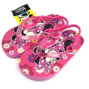 Disney Minnie Mouse Girls Flip Flops Pink Flowers